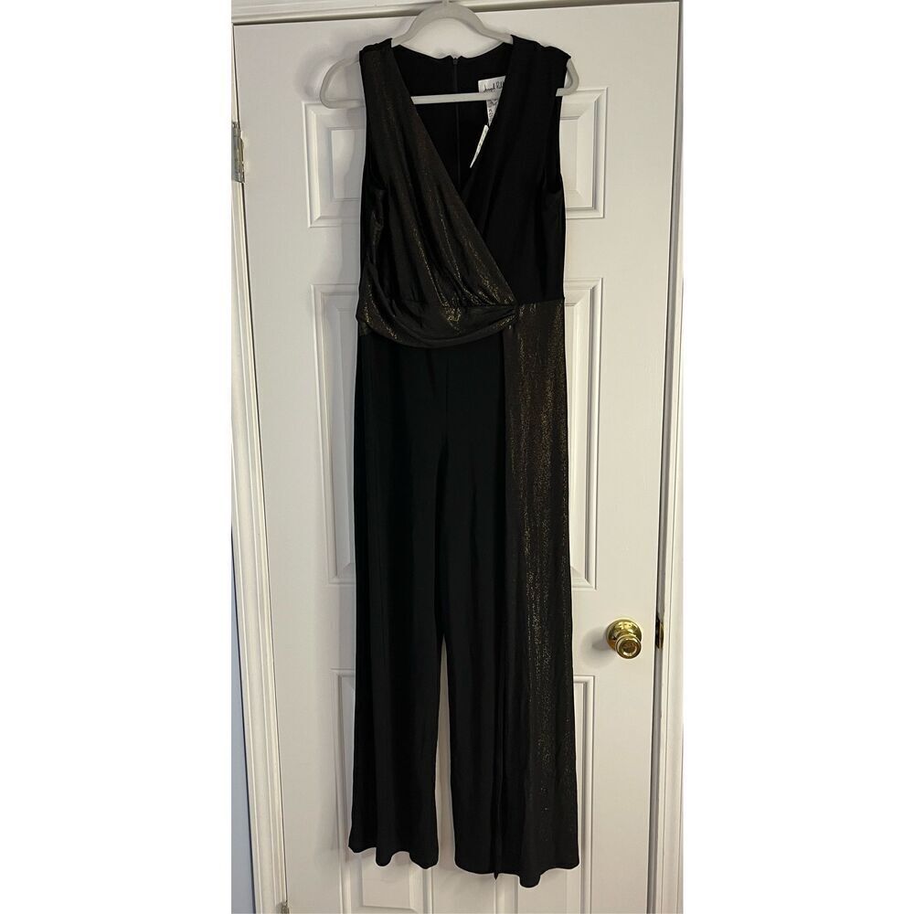 Joseph Ribkoff Womens 14 Black Metallic Gold Sleeveless Jumpsuit NWT